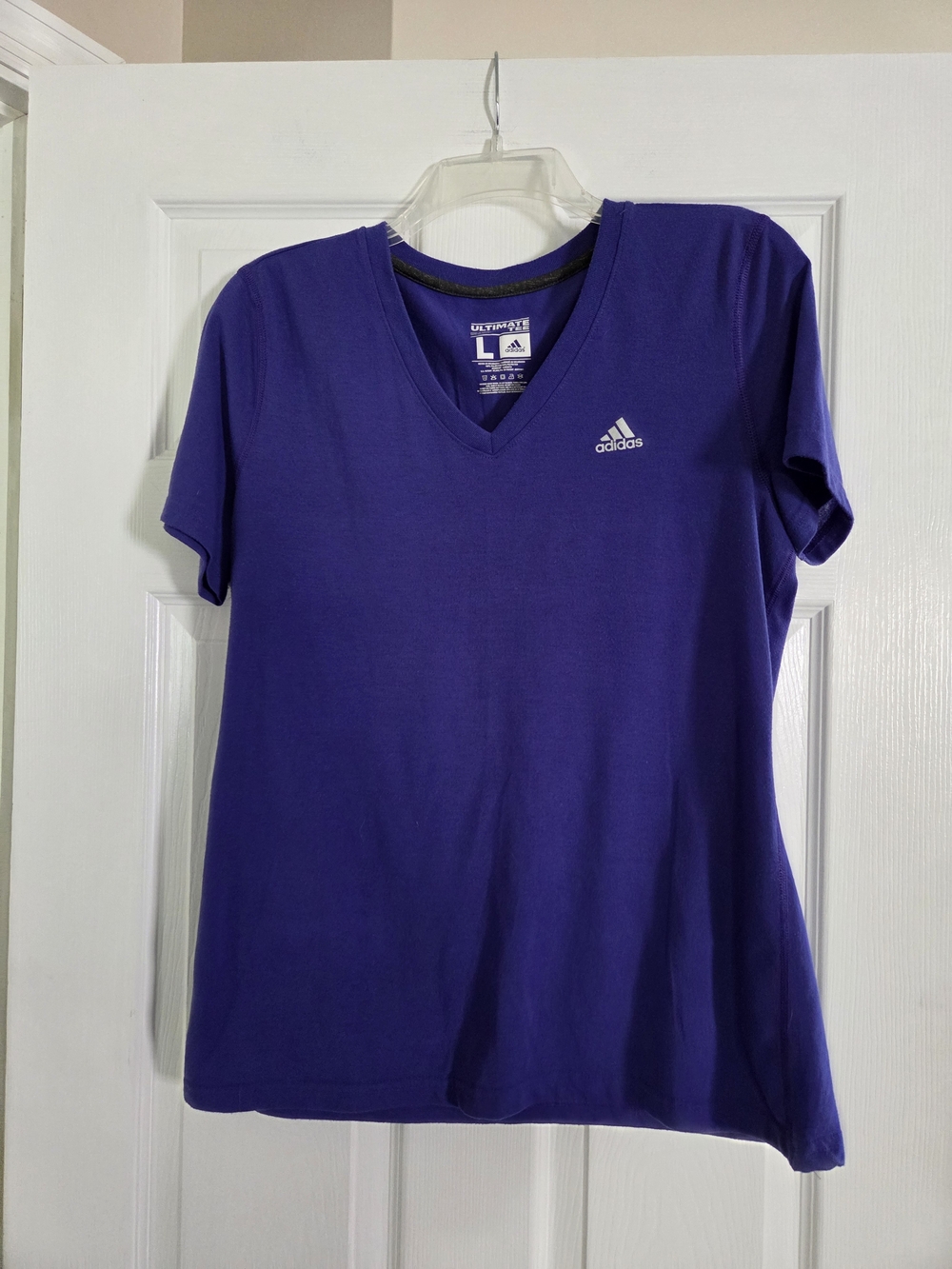 adidas Women’s V-Neck Tee in Purple Large